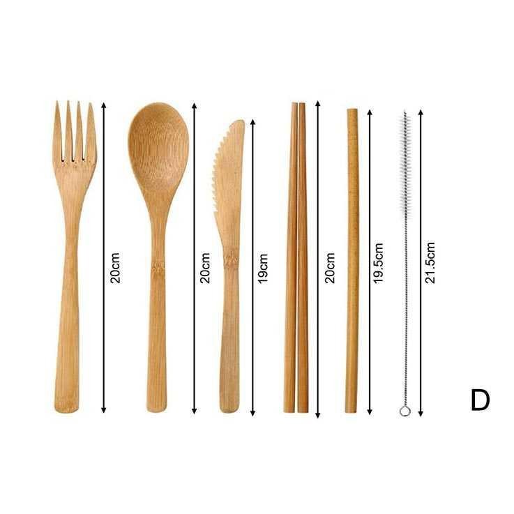 Cutlery Set Perlengkapan Makan Sendok Garpu Pisau Sumpit Sedotan Japanese Style Bamboo - EA02510 - Wooden