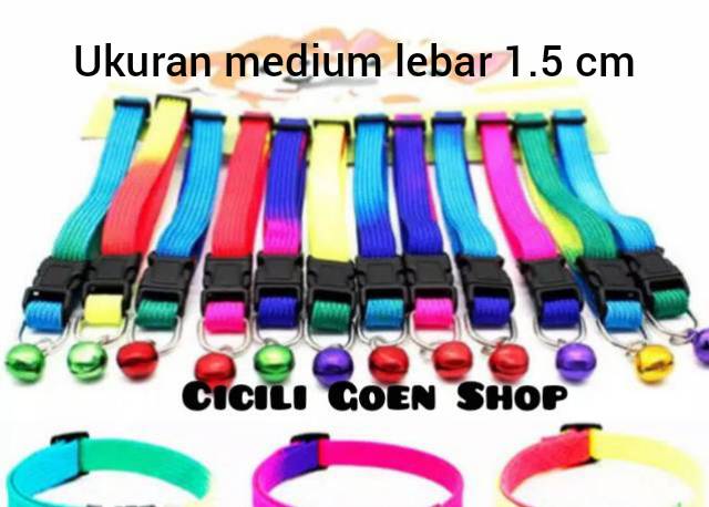 Kalung rainbow 1.5 cm besar warna sembur lonceng aksesoris collar kucing anjing kelinci murah cantik