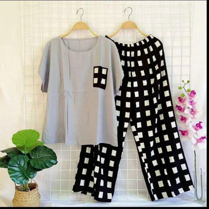 SETELAN WANITA DEWASA/ONE SET RAYON CELANA PANJANG KOMBINASI