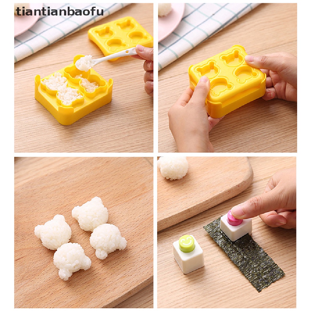 1 Set Cetakan Nasi Bento Sushi Bentuk Beruang Model Tekan Untuk Anak