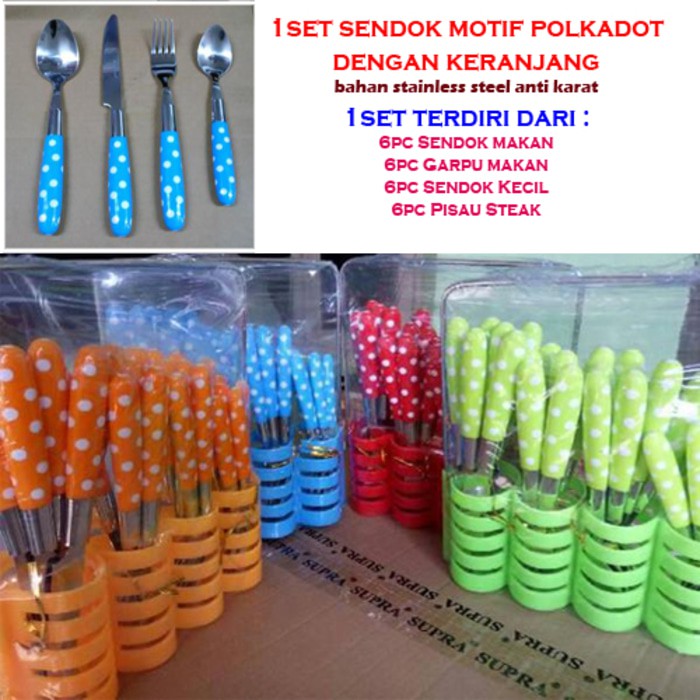 1 Set Sendok Garpu Pisau Polkadot Isi 24 Pcs Cantik Fancy Berkualitas Shopee Indonesia