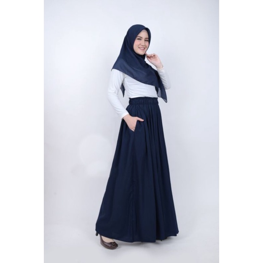 Rok panjang wanita bahan wolfis / rok rempel polos / rok kerja / rok kuliah-Dongker