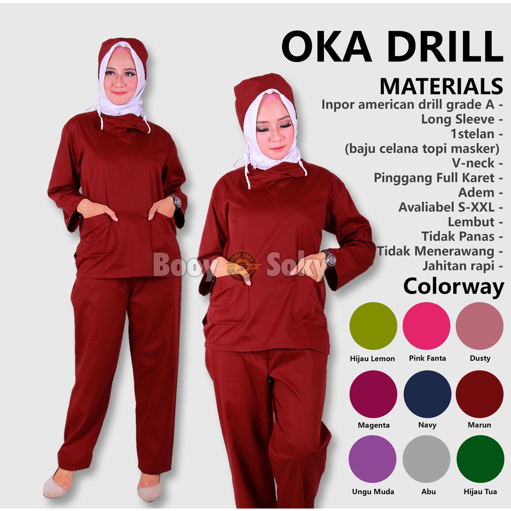 BAJU OKA / SERAGAM OKA MEDIS / BAJU OPERASI / BAJU PERAWAT LENGAN PANJANG MERAH MARUN