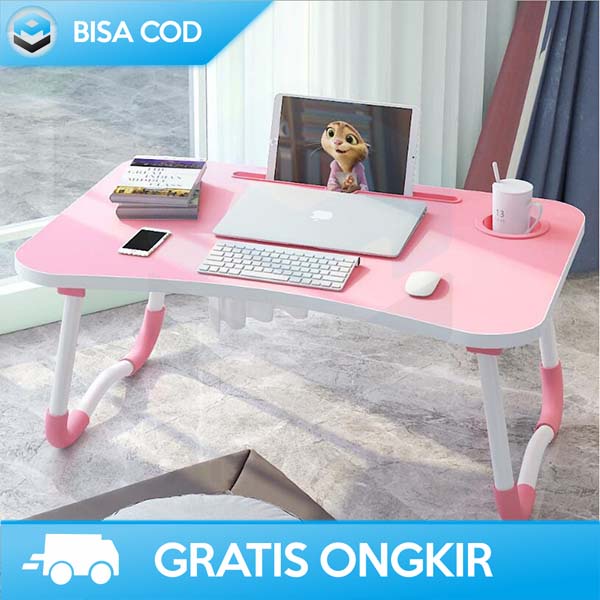 MEJA BELAJAR ANAK BISA DILIPAT PORTABLE DESK TEMPAT MINUM BAHAN KAYU