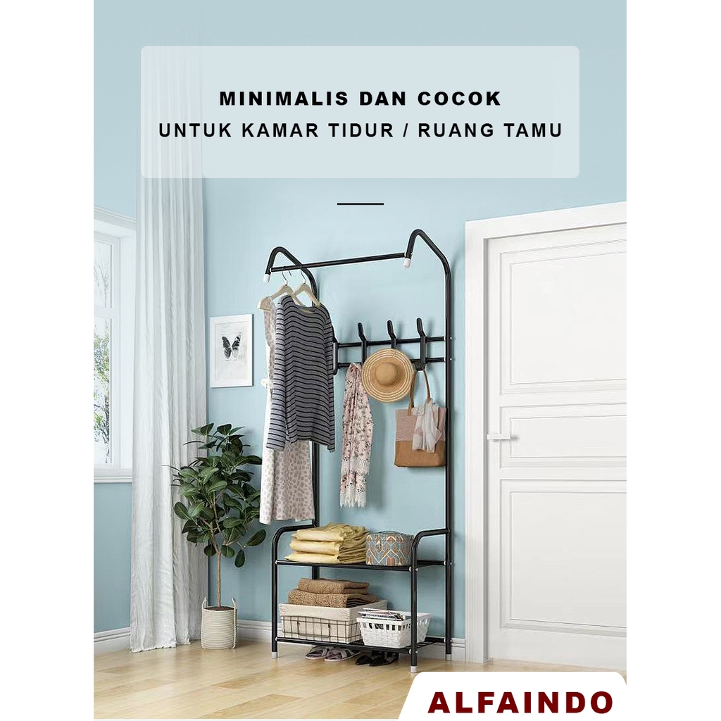 Alfaindo Rak Gantungan Baju Minimalis Besi RM009 Pengganti Lemari Pakaian