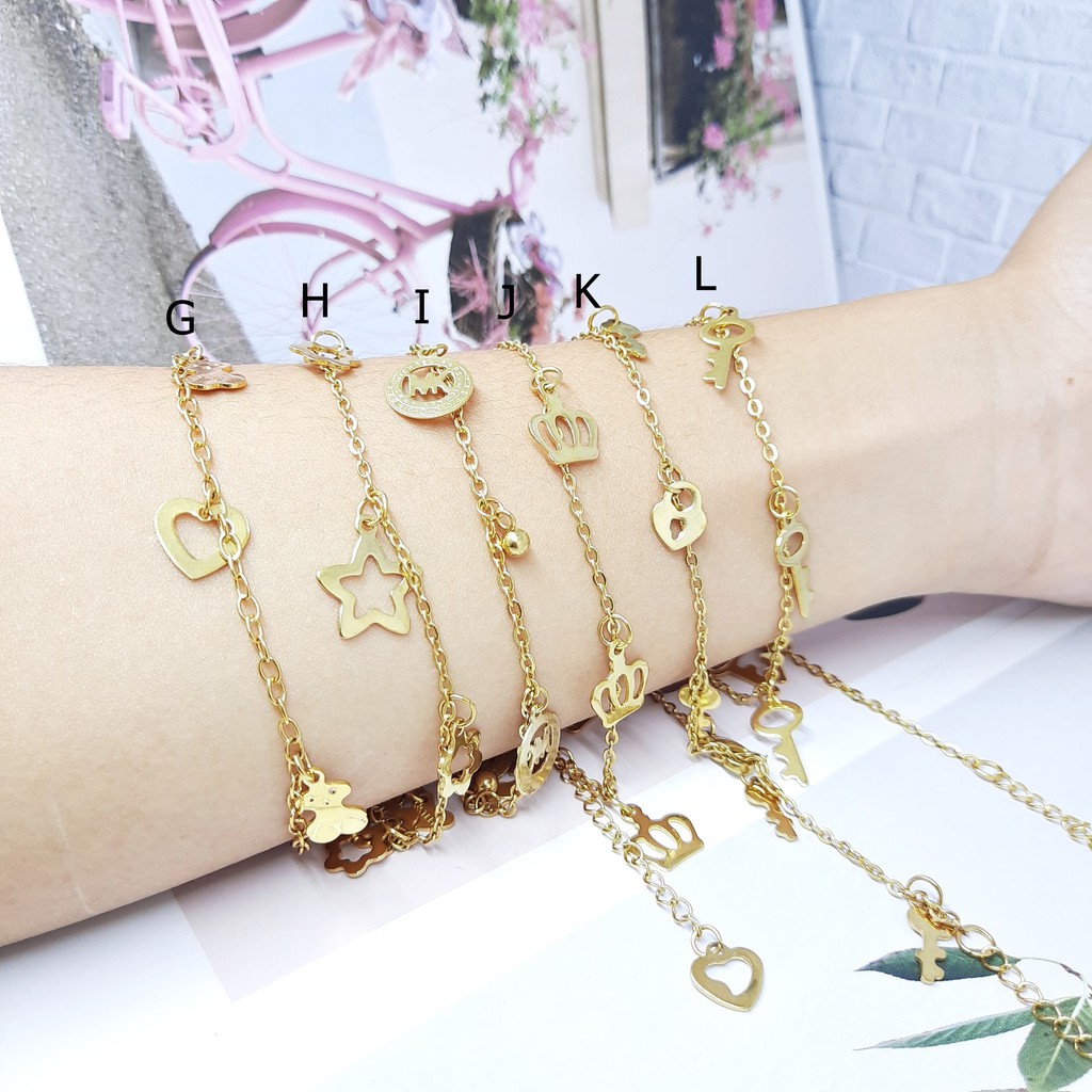 Gelang Titanium Tangan Besar Kaki Karakter Flower Gold - BB625