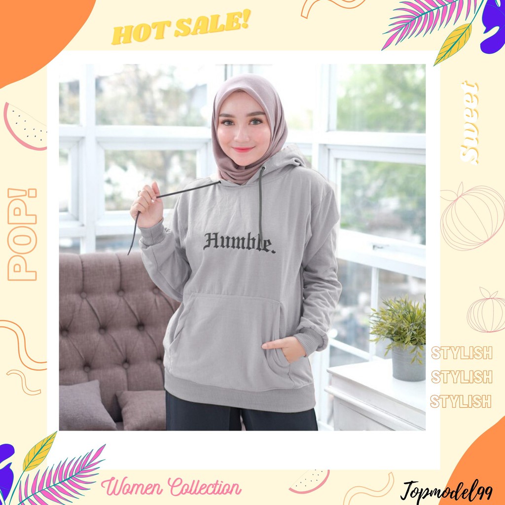 SWEATER HOODIE HUMBLE/BISA COD/Sweater Wanita-abu