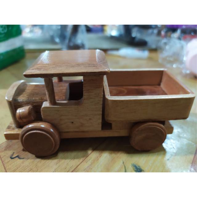 (BISA COD) MINIATUR MOBIL PICK UP KAYU UKURAN S MINI 13x7x8 cm - PAJANGAN DEKORASI RUMAH MURAH