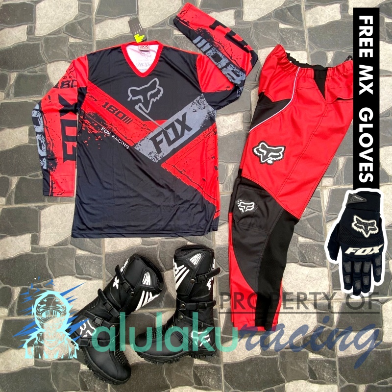 Jersey, Celana, Sarung Tangan &amp; Sepatu Fullprint with Protectors Fullset MX Trail Motocross - Paket Bundling FOCTSV151003-F41