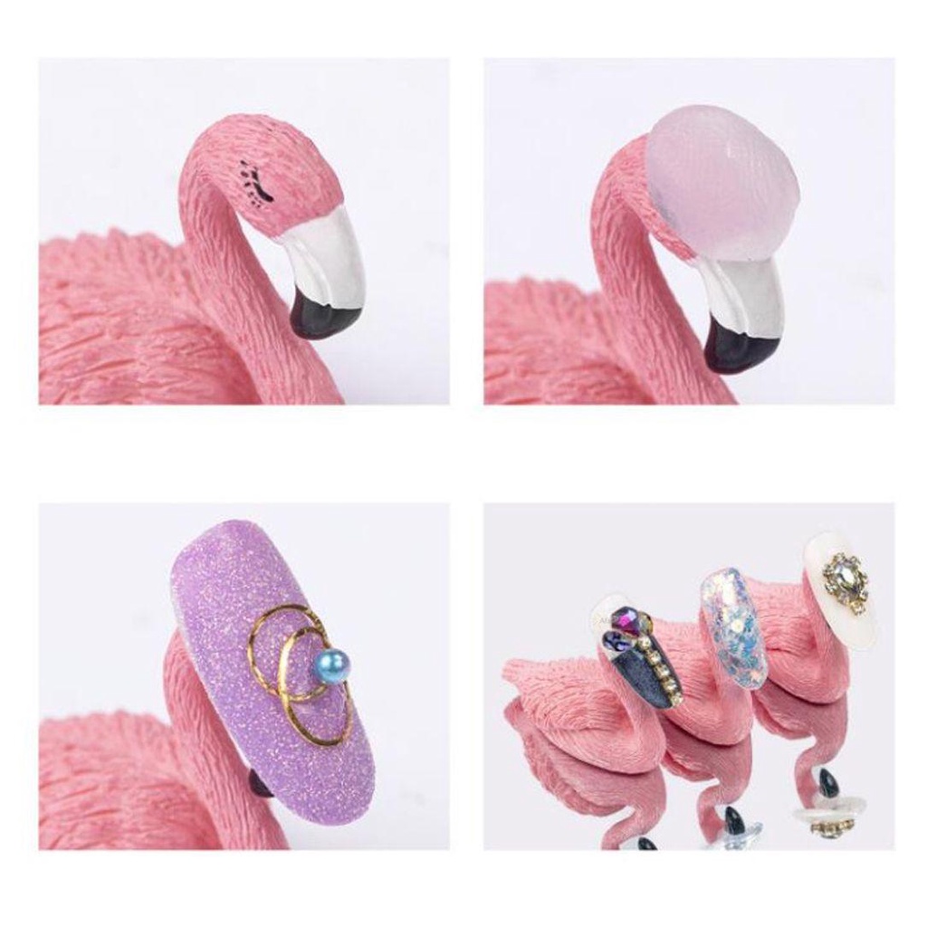 Mxbeauty Pemegang Ujung Kuku Palsu Pink Flamingo Putih Swan Salon DIY Manicure Tools Ornamen Nail Art Training Nail Display Stand