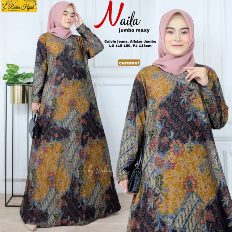 GAMIS BATIK MODERN TERBARU 2022 NAILA JUMBO MAXY BY REDEA CALVIN JEANS PREMIUM HQ LD 115 MELAR SAMPA