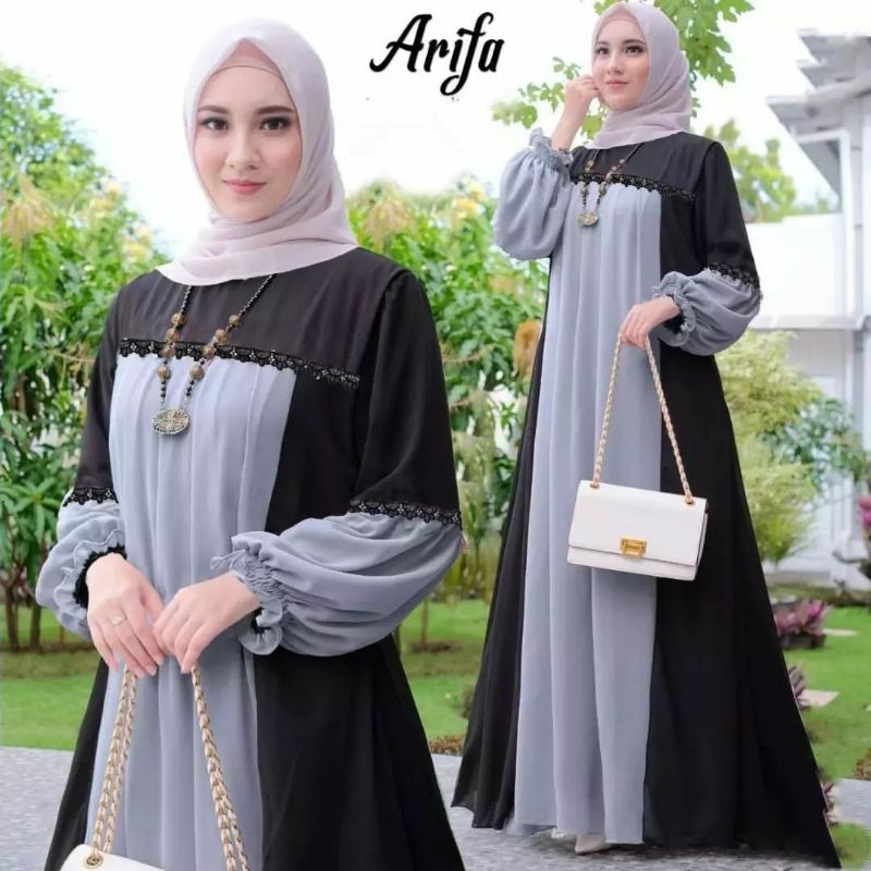 Arifa Dress Bahan Ceruty Babydol Gamis Malaysia