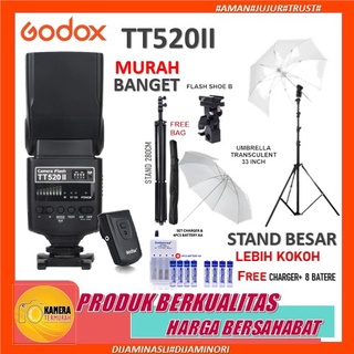 Paket Flash Godox TT520 II TT520II + Stand  Besar 280 + Tas