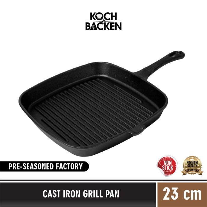 KOCH&BACKEN Cast Iron Grill Square Pan 23cm-Wajan Panggang Grill Pan