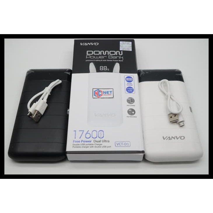 Power Bank Vanvo Vct - D1 17600Mah / Pb Vanvo Vct-D1 17600Mah - Hitam