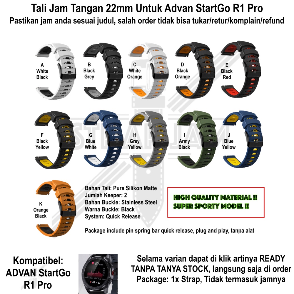 GTO Tali Jam Tangan Advan StartGo R1 Pro - Strap 22mm Rubber Silikon Sporty Olahraga