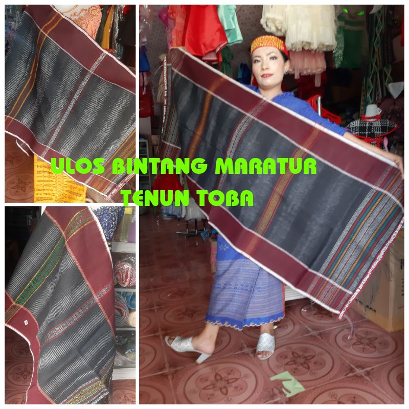 Ulos Bintang Maratur Hitam Sisi Maron Tenun Toba