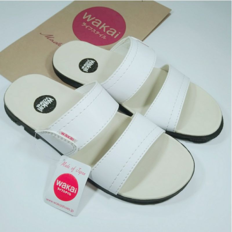 Sandal sendal pria wakai kulit sandal selop pria putih