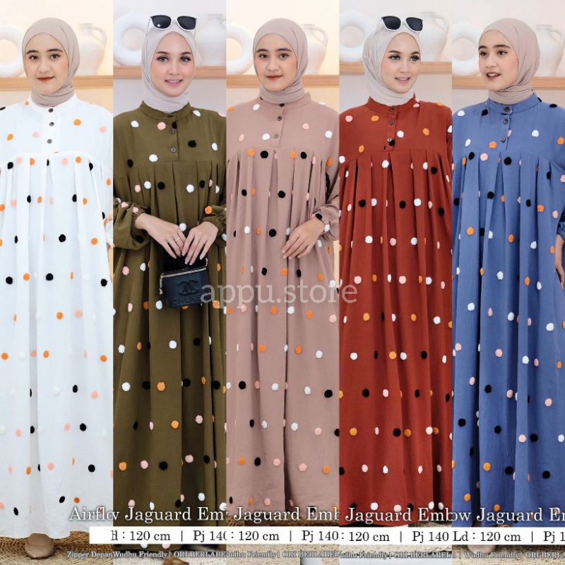 HARUKA DRESS BY HIJAB SISTERS | MAXI DRESS JUMBO CRINKLE JAGUARD PREMIUM MOTIF POLKADOT CANTIK FASHI