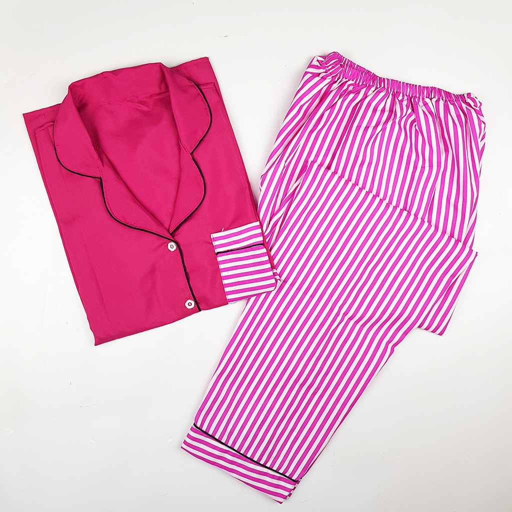 Baju Tidur Piyama Wanita Dewasa Setelan CP Motif Trendy-CPL SALUR PINK COMBI