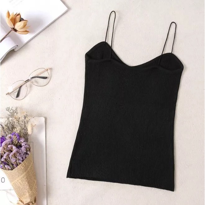 ✨WINGALERY✨ Korea Knit Tank Top Wanita / Kamisol Rajut / Tanktop Polos Import 4030-BLACK