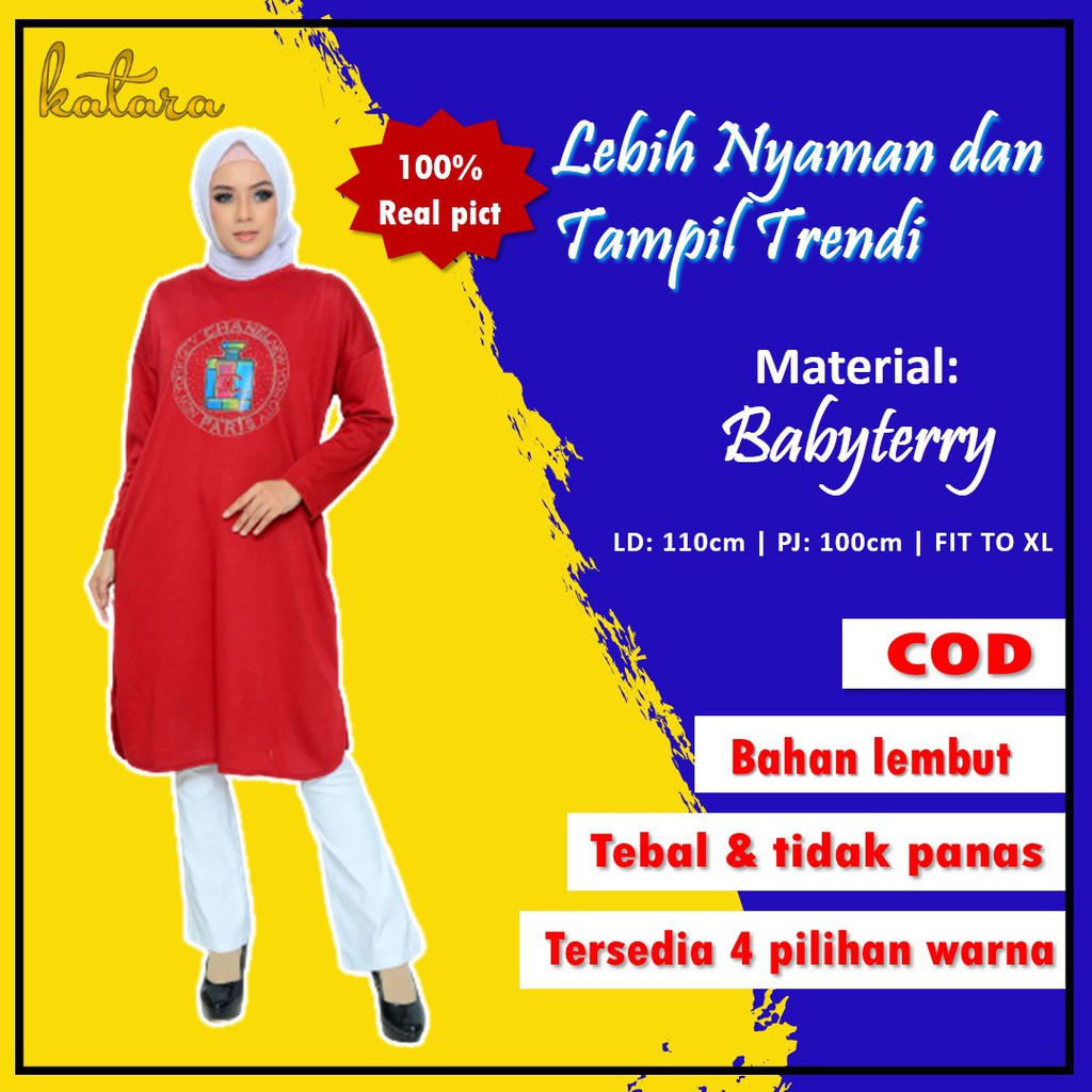 Tunik Kaos Atasan Wanita Muslimah Dewasa Remaja Lengan Panjang Jumbo Murah Terbaru Kekinian