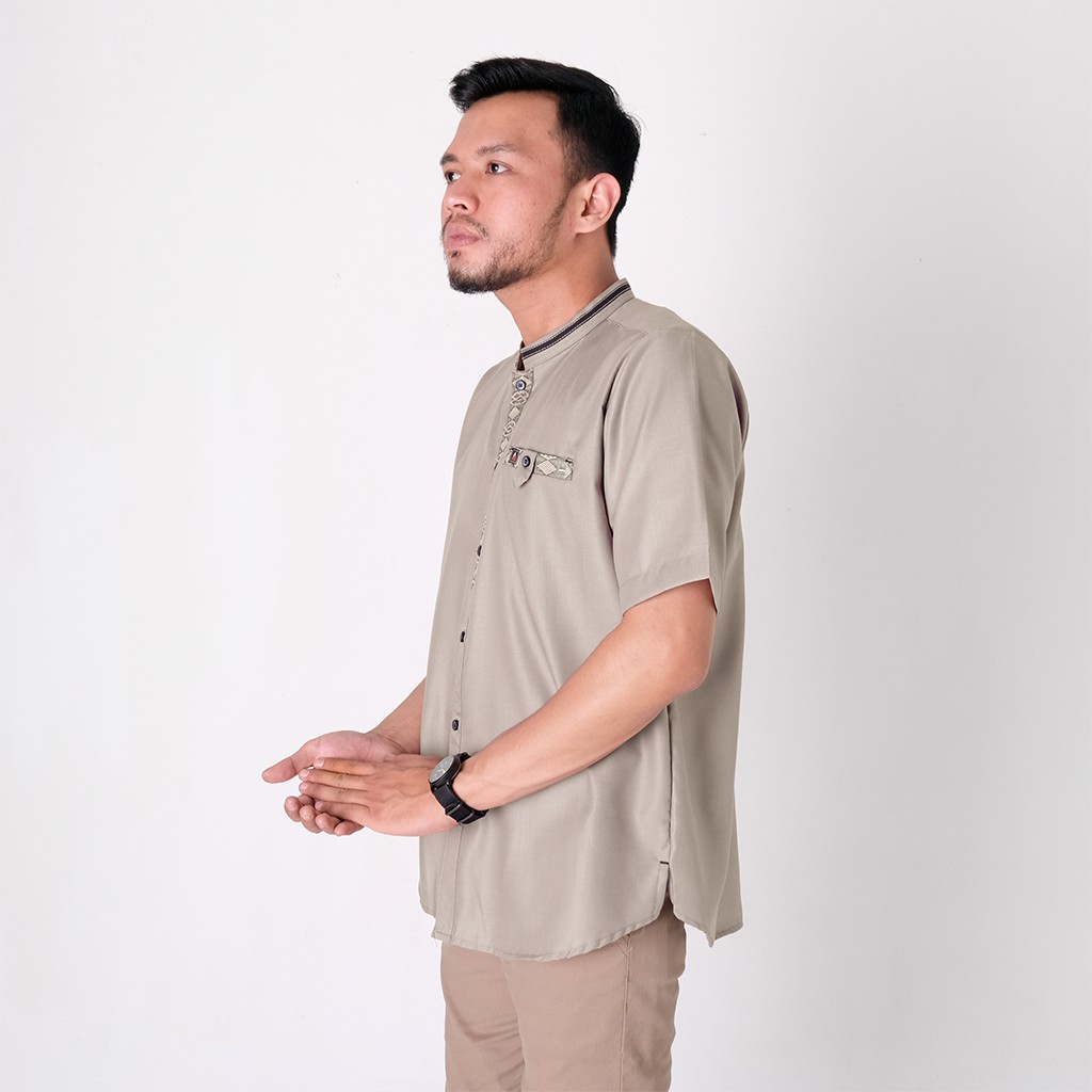 ANR Fadillah015 - Kemeja koko pakaian Muslim Pria Atasan Muslim Baju Koko lengan pendek COKSU