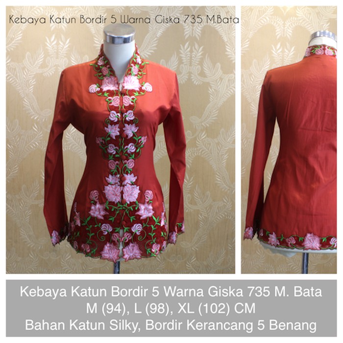 Kebaya pengantin Kebaya Katun Bordir 5 Warna Giska 735 Merah Bata Limited