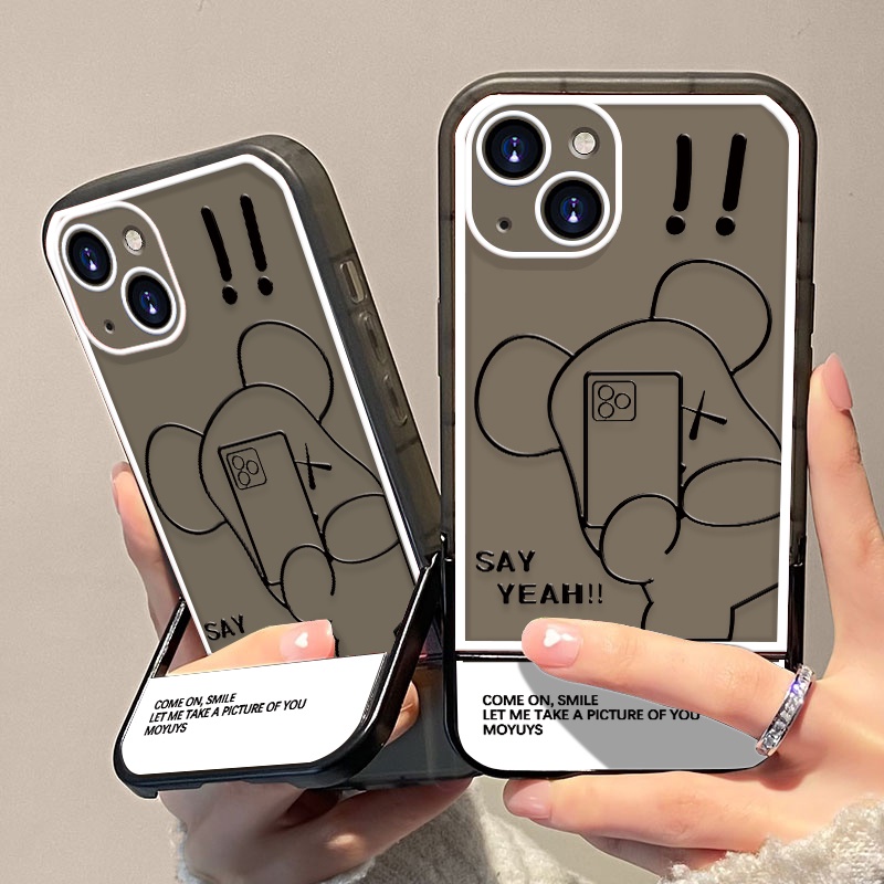 Soft Case Transparan Motif Beruang Dengan Bracket Untuk IPhone 13 12 11 Pro MAX 7 8 Plus 6 6S X XR XS MAX SE 2020