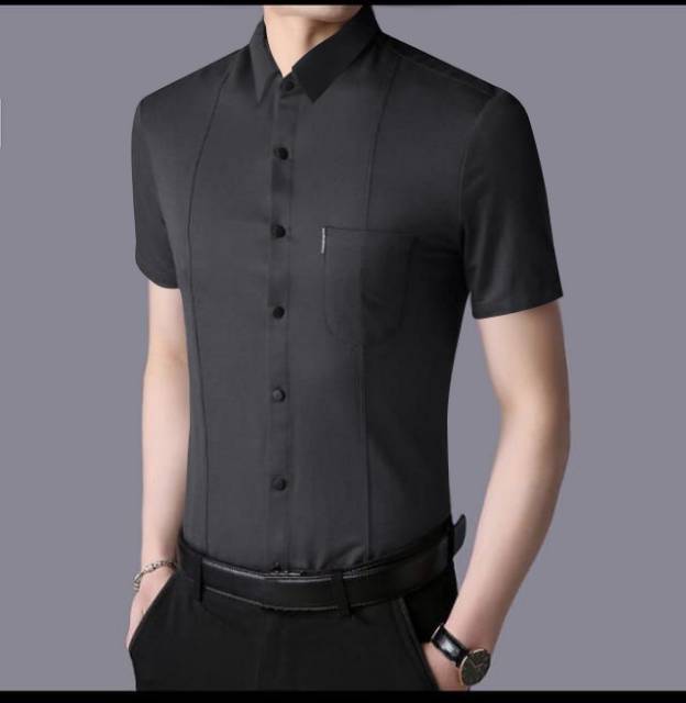 TOTOTAshop.kemeja WILLIAM slimfit,KANTONG ASLI,Lengan pendek bahan cotton stretch premium(REAL PIC)