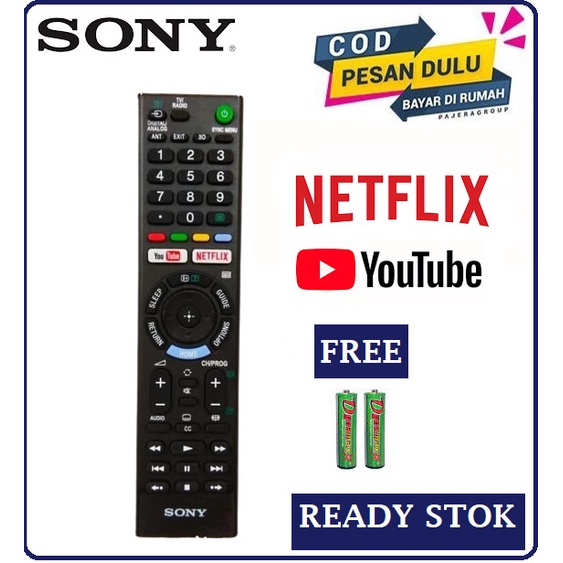 Remot Tv SONY Bravia Netflix Youtube Grade Original Free Batrei 2Pcs