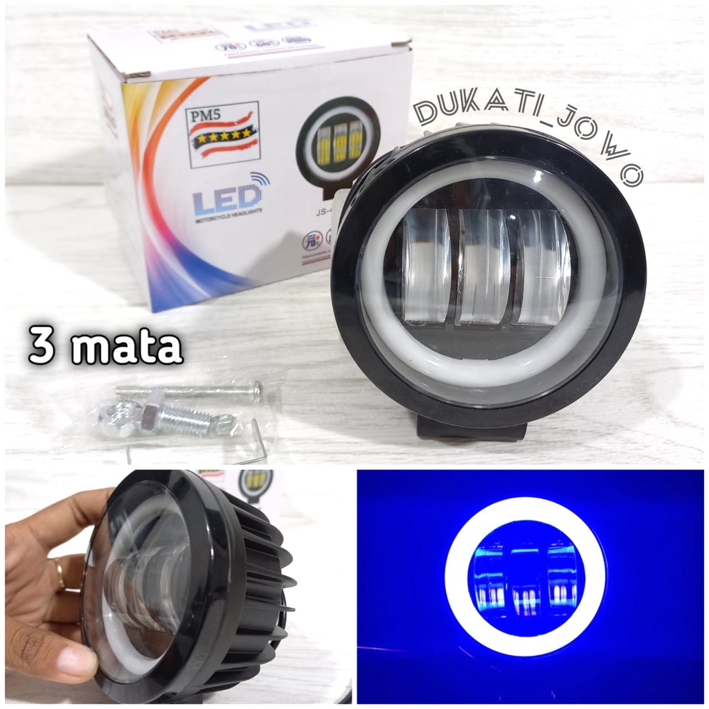 LAMPU TEMBAK SOROT BULAT LED DAYMAKER 3 MATA ANGEL EYE MOTOR MOBIL