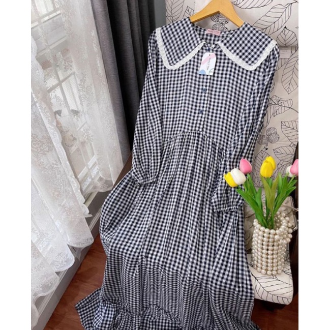 sabine dress gingham navy haidee orlin