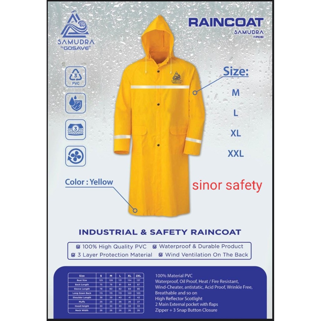 Baju Jas Hujan Safety Kuning ORIGINAL Samudra Raincoat MANTEL TERUSAN