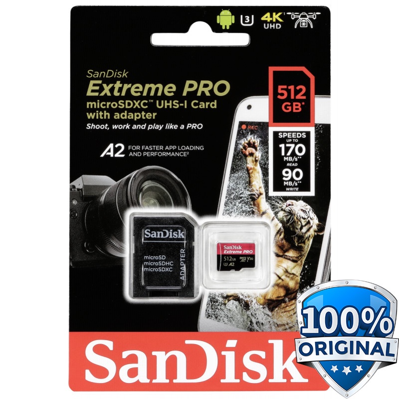 Sandisk MicroSDXC Extreme Pro 1TB - 512GB - 400GB - 256GB A2 V30 UHS-1 (170MB/s) - SDSQXCZ