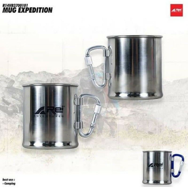GELAS MUG CARABINER AREI EXPEDITION | CANGKIR MINUM KARBINER STAINLESS STEEL ULTRA LIGHT BISA DILIPA
