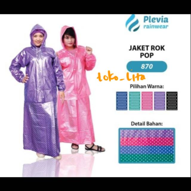 Jas Hujan Rok Polkadot Plevia Rok Pop Kode 870 Stelan Rok Perempuan