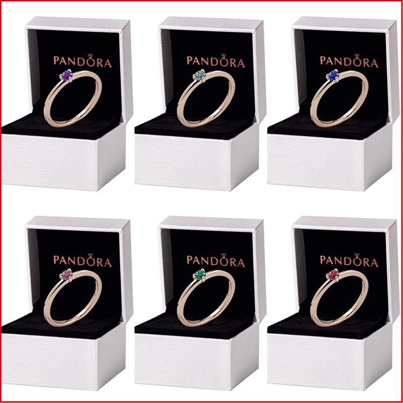 Pandora Cincin 925 Silver 18K Rose Gold Solitaire Aksen Berlian Untuk Pernikahan