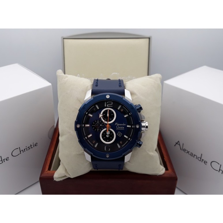 Alexandre Christie AC 6410 Silver Blue Leather Blue for Men Original