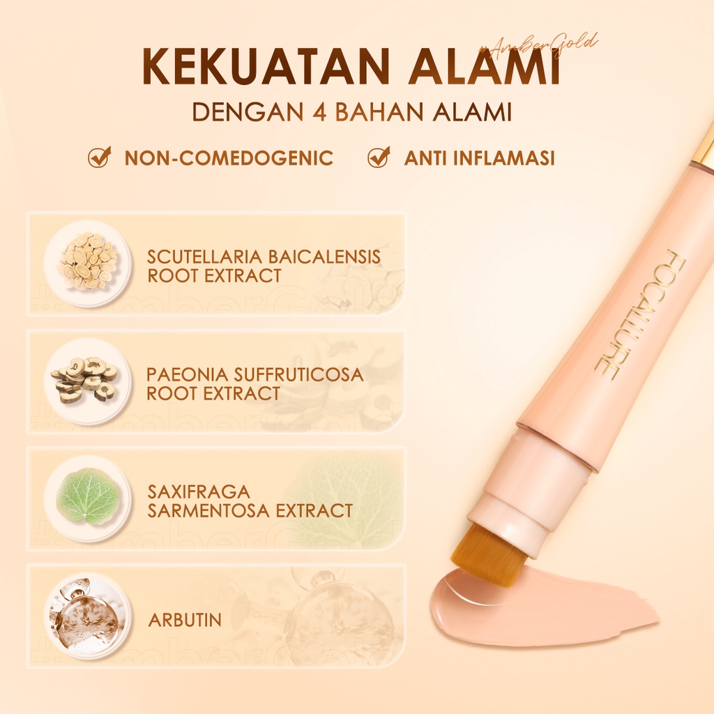 FOCALLURE #AmberGold High Coverage Skin-Like Concealer Long-Lasting Waterproof Concealer 2 IN 1 With Brush