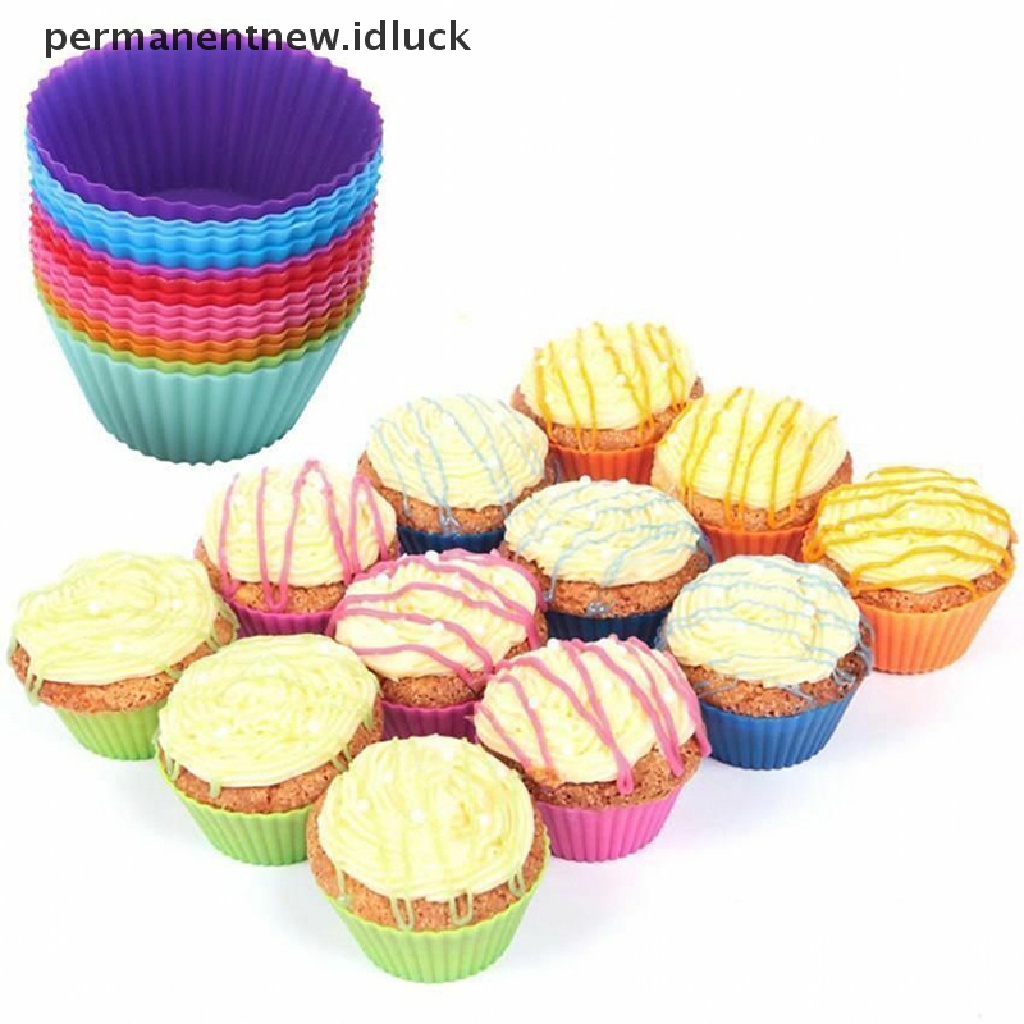 12 Pcs Cetakan Cupcake Muffin Bentuk Bulat Bahan Silikon Untuk Alat Dapur