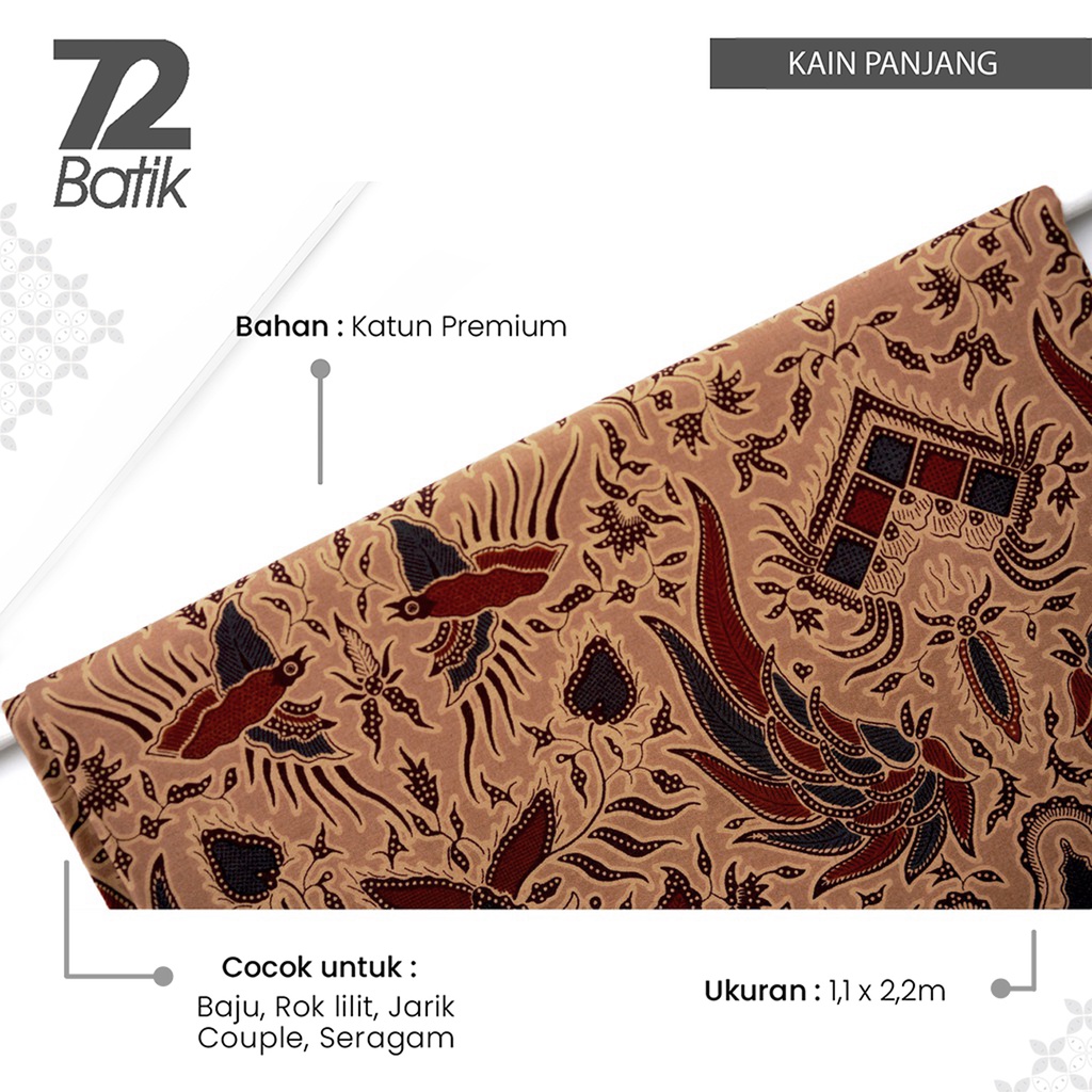 KAIN BATIK PREMIUM Bahan Katun Motif Sayap Burung Warna Cream Crem Krem Kream 727462 CAP 72 - Jarik Jarit Samping Kebat Panjang Batik Katun Modern Premium Bahan Seragam Batik Pernikahan Kantor Keluarga Murah Kamen Jadi Batik Bali Lembaran