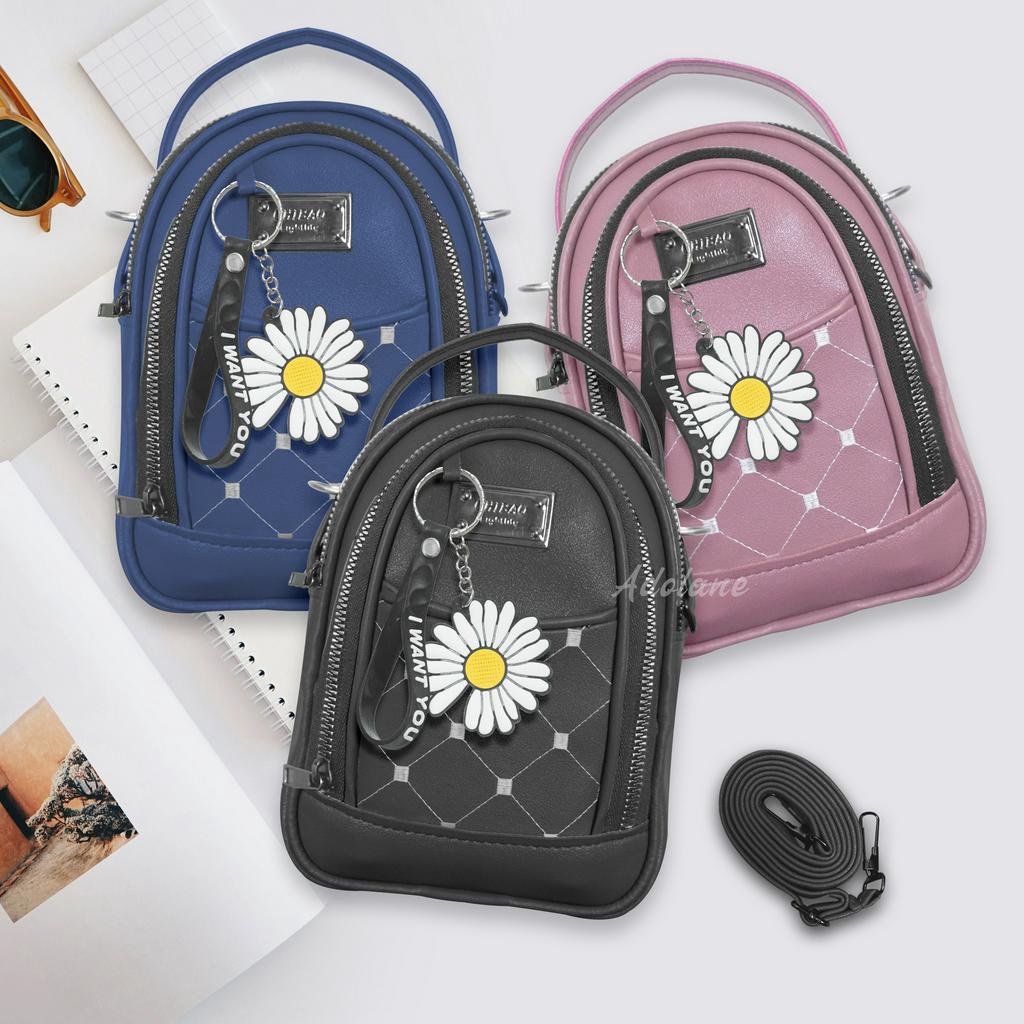 ADOLANE 202 TAS RANSEL 3 IN 1  BORDIR / TAS SLEMPANG WANITA / BACKPACK WANITA / BACKPACK FREE GANTUNGAN