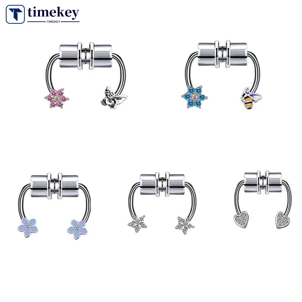 Timekey Anting Tindik Hidung Bahan Stainless Steel Desain Tapal Kuda Magnetik Untuk Wanita D6S7