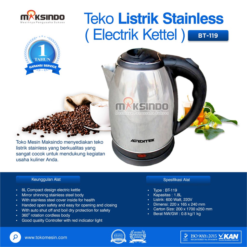 Teko Listrik Stainless Type BT-119 | Shopee Indonesia