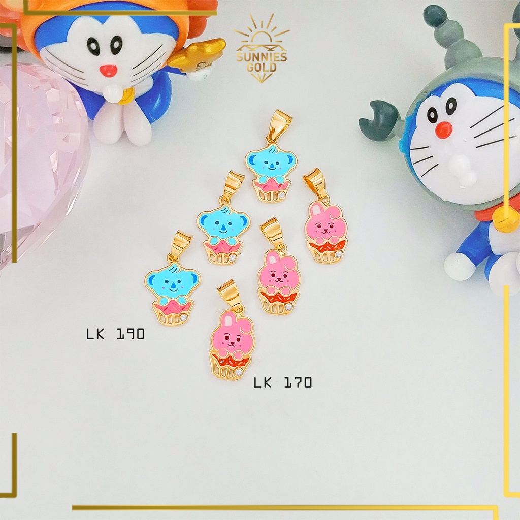 LIONTIN KALUNG EMAS ASLI KADAR 375 8K LIONTIN KARAKTER BONEKA KELINCI COKY LUCU PINK DAN BIRU BISA 1