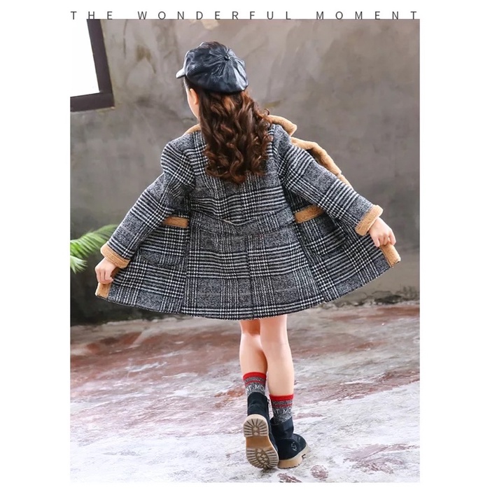 Winter Wool Plaid Coat Korea Kids Jaket Wol Anak