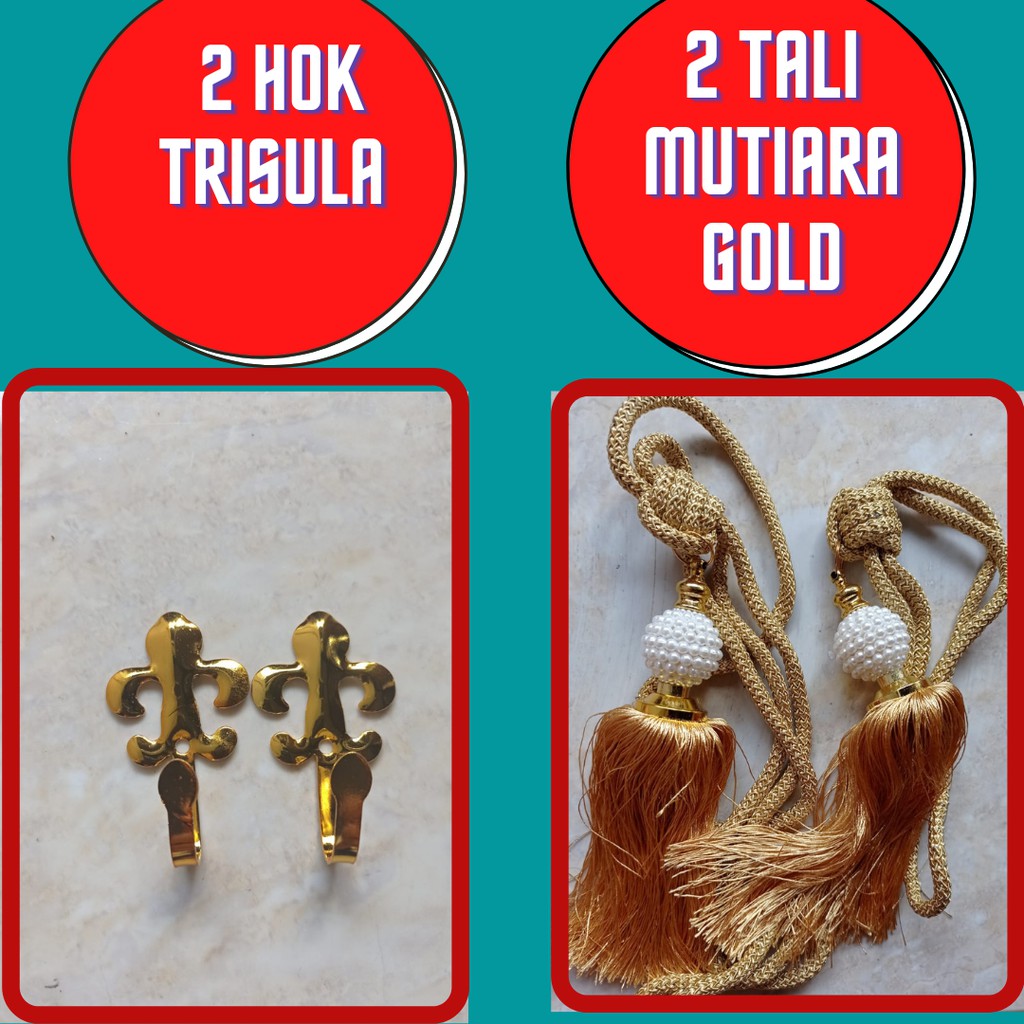 SET HOOK TRISULA DAN TALI HORDENG MOTIF MUTIARA /2 hok dan 2 tali Tirai Gorden Jendela Gorden Pintu