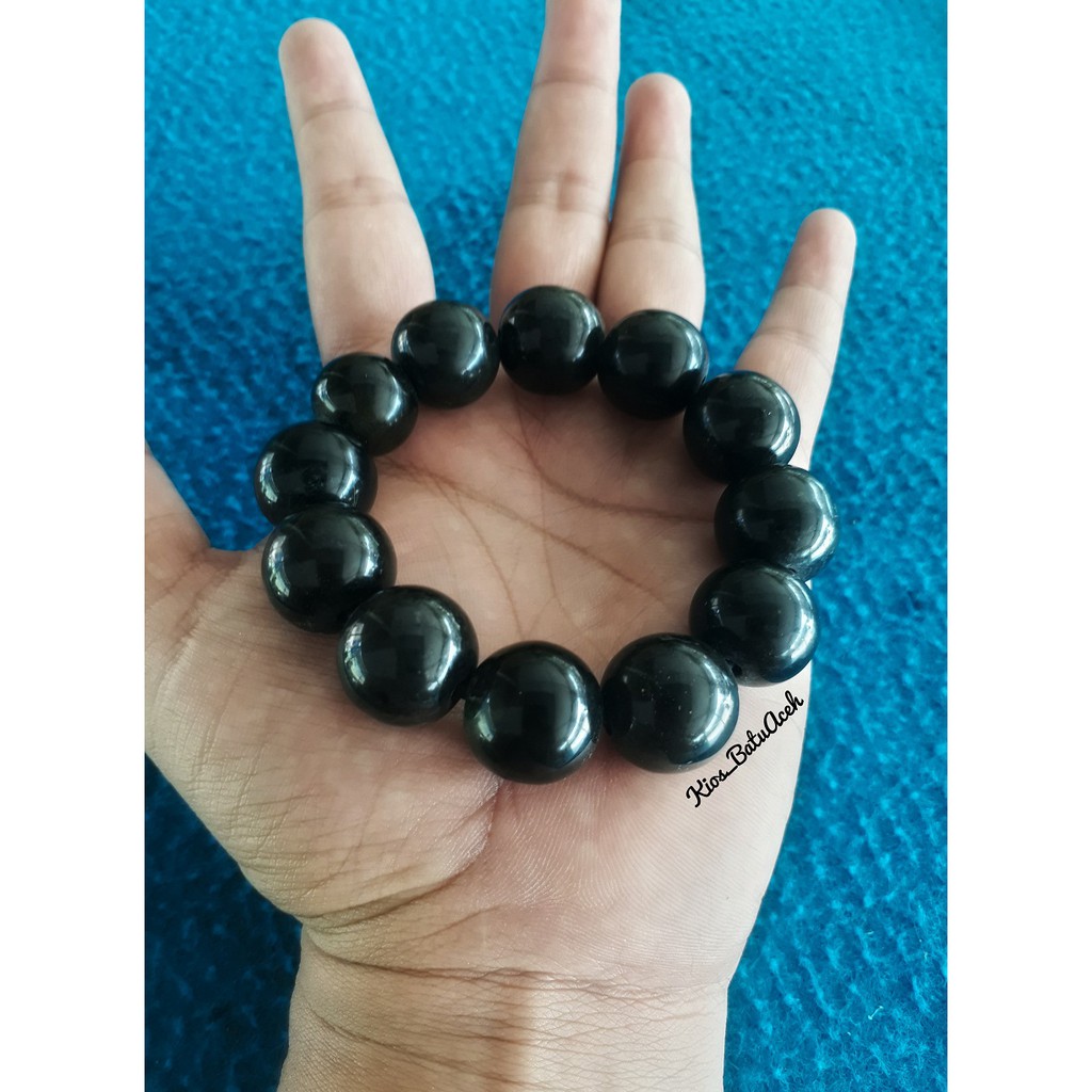 Gelang Giok Batu Black Jade Asli Aceh Bulat Jumbo Size 18