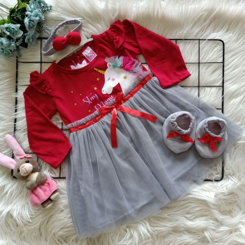 GAMIS QUEEN SET 4IN1 UNICORN DRESS ANAK 0-1 TAHUN/ BAJU MUSLIM ANAK GAMIS TUTU SET BANDO SEPATU UNICORN / GAMIS ANAK PEREMPUAN PREMIUM PINK TUTU GAMIS TUTU PRINCESS MAHKOTA